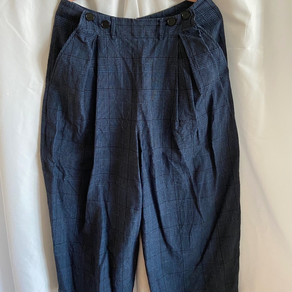 Toast wide leg cropped trousers - navy herringbone